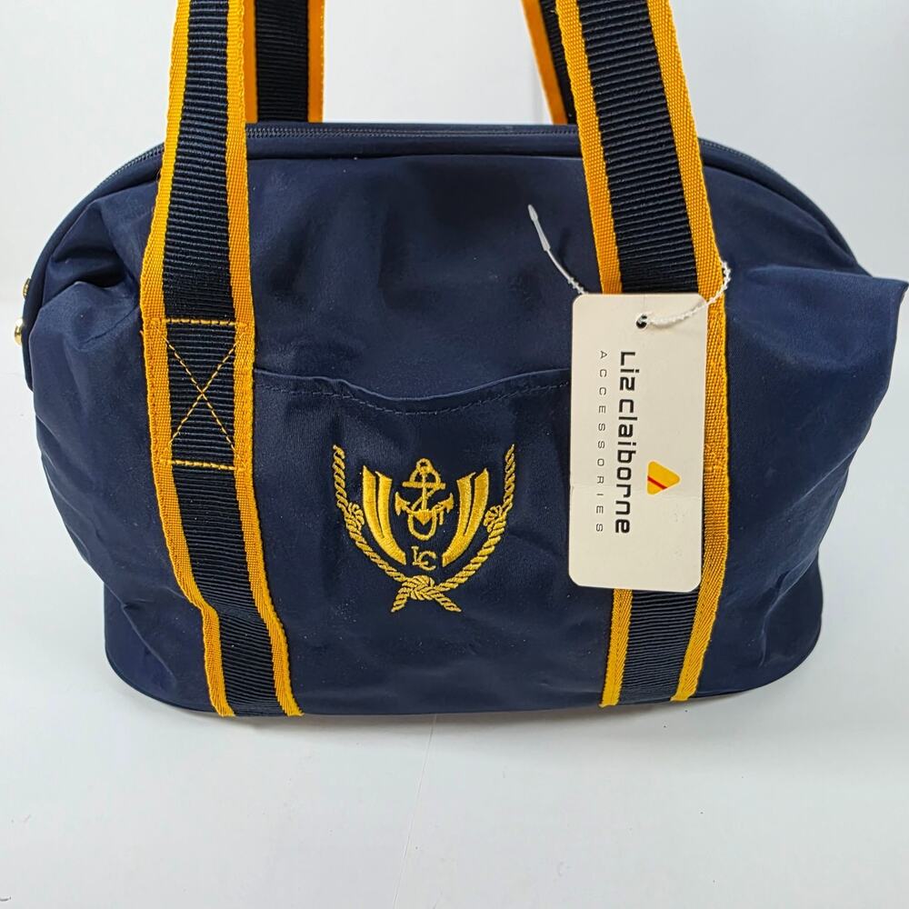 Liz Claiborne Nautical Tote Travel Bag Duffle Anchor Small Nylon Blue Yellow 90s